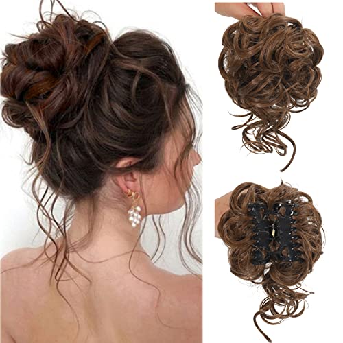 Synthetische Klaue Messy Bun zerzaust Lockige Klaue Haar Dutt Wellenkralle Haarteil Donut Hochsteckfrisur Klaue Clip In Buns Pferdeschwanz für Frauen Mädchen (Wavy, 8/27) von SJZDYLXY