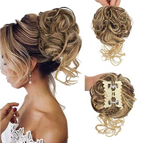 Synthetische Klaue Messy Bun zerzaust Lockige Klaue Haar Dutt Wellenkralle Haarteil Donut Hochsteckfrisur Klaue Clip In Buns Pferdeschwanz für Frauen Mädchen (Wavy, 86H10) von SJZDYLXY
