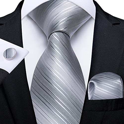 SJZZJSBX Herren Krawatte Silbergrau Gestreiftes Design Seidenkrawatte Hochzeitskrawatte Herrenkrawatte Einstecktuch Manschettenknöpfe Krawattenset Business Party Fliege SJZZJSBX Herren Krawatte Silbergrau Gestreiftes Design Seidenkrawatte Hochzeitskrawatte Herrenkrawatte Einstecktuch Manschettenknöpfe Krawattenset Business Party Fliege von SJZZJSBX