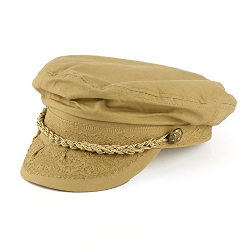 SK Hat Shop Herren Sommerhut, Baumwolle, griechischer Fischer, Matrosen, Fiddler, Fahrerhut, flache Kappe - Beige - Large/X-Large von SK Hat shop