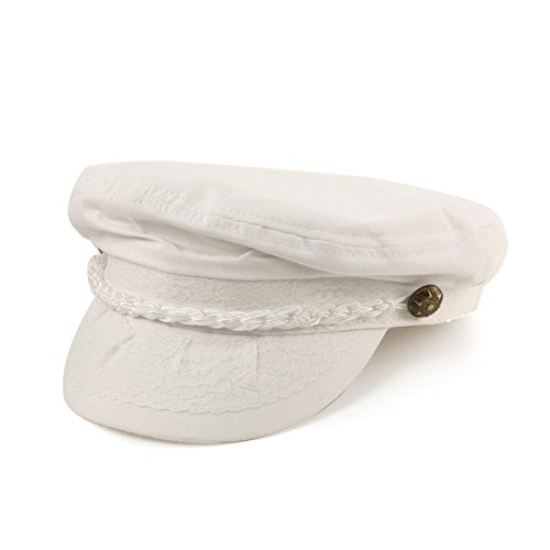SK Hat shop Herren Sommer Baumwolle Griechische Fischer Seemann Fiddler Driver Hat Flat Cap, Weiss/opulenter Garten, L/XL von SK Hat shop