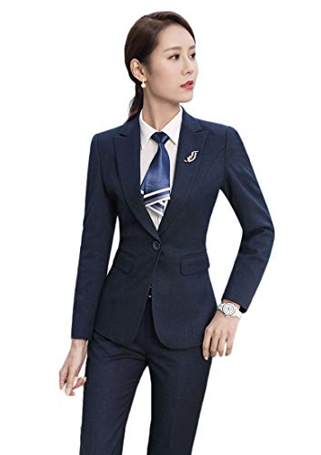 SK Studio Damen Business Hosenanzuge Slim Fit Blazer Reverskragen Karriere Hosen Anzug Set Blau 34 Tag M von SK Studio