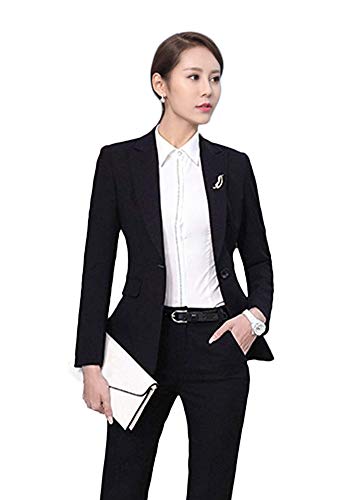 SK Studio Damen Karriere Hosenanzuge Slim Fit Blazer Reverskragen Karriere Hosen Anzug Set Schwarz 34 Tag M von SK Studio