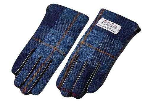 SK Studio Damen Touchscreen Handschuhe für Smartphone im Winter,Ziegenfell Lederhandschuhe,Warme Handschuhe Kariertes Blau L Handumfang:18-19cm von SK Studio