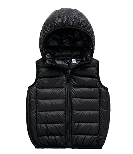 SK Studio Daunen Daunenweste Ärmellos Kinder Ultra Leichte Winter Jacke Weste Jungen Maedchen Stil 1 Schwarz 150cm / 8-9 Jahre von SK Studio