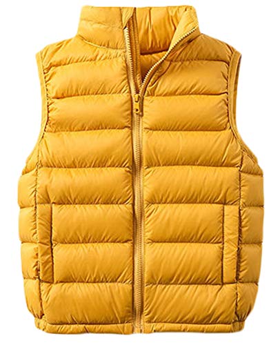 SK Studio Daunenweste Kinder Mädchen Jungen Winter Leicht Steppweste Ärmellos Down Jacket Winterjacke Reißverschluss Outwear Gelb, 9-10 Jahre von SK Studio