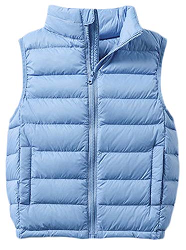SK Studio Daunenweste Kinder Mädchen Jungen Winter Leicht Steppweste Ärmellos Down Jacket Winterjacke Reißverschluss Outwear Hellblau, 6-7 Jahre von SK Studio