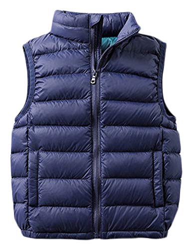 SK Studio Daunenweste Kinder Mädchen Jungen Winter Leicht Steppweste Ärmellos Down Jacket Winterjacke Reißverschluss Outwear Navy blau, 5-6 Jahre von SK Studio