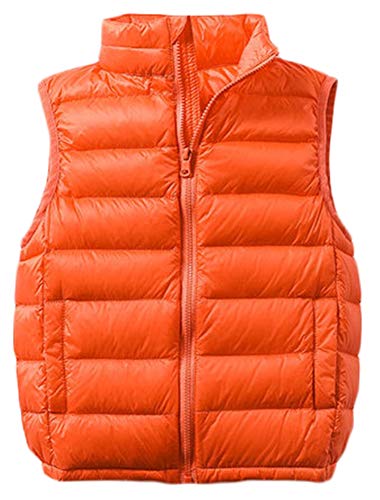 SK Studio Daunenweste Kinder Mädchen Jungen Winter Leicht Steppweste Ärmellos Down Jacket Winterjacke Reißverschluss Outwear Orange, 8-9 Jahre von SK Studio