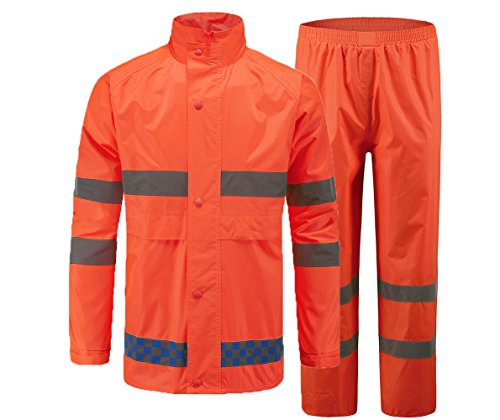 SK Studio Erwachsenen Regenjacke Arbeit Regenanzug Wasserdicht Atmungsaktiv Reflektierend Regenhose Regenbekleidung Neon Orange EU XL von SK Studio