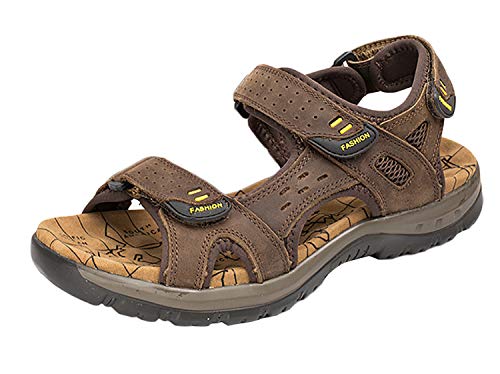 SK Studio Herren Leder Strand Sandalen Atmungsaktiv Trekkingsandalen Outdoor Sandale Wasserfest Dunkelbraun 40 EU von SK Studio