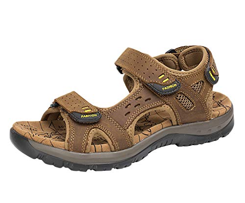 SK Studio Herren Leder Strand Sandalen Atmungsaktiv Trekkingsandalen Outdoor Sandale Wasserfest Hellbraun 39 EU von SK Studio