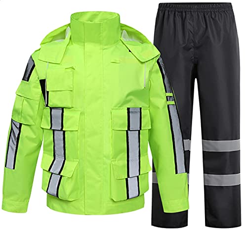 SK Studio Hohe Sichtbarkeit Erwachsenen Regenjacke Arbeit Regenanzug Wasserdicht Atmungsaktiv Reflektierend Sicherheitsjacke Warnschutz Regenbekleidung Neongrün 2 L von SK Studio