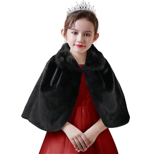 SK Studio Mädchen Kunstpelz Bolero Jacke Shrug Langarm Prinzessin Cape Mantel Blumenmädchen Achselzucken für Weihnachten Geburtstag Party Schwarz, 8-10 Jahre von SK Studio