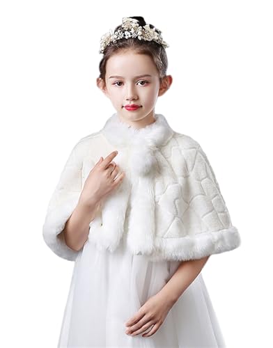 SK Studio Mädchen Kunstpelz Bolero Jacke Shrug Langarm Prinzessin Cape Mantel Blumenmädchen Achselzucken für Weihnachten Geburtstag Party, Weiß A von SK Studio