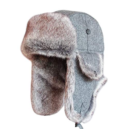 SK Studio Wintermütze mit Ohrenklappen, Warme Baumwolle Trappermütze Hut Unisex Fliegermütze Fellmütze Erwachsenen für Herren Gray3/Gestrickt XL von SK Studio