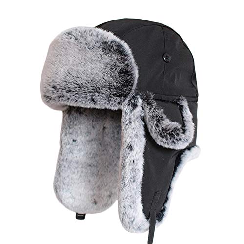 SK Studio Wintermütze mit Ohrenklappen, Warme Baumwolle Trappermütze Hut Unisex Fliegermütze Fellmütze Erwachsenen für Herren Schwarz1/Gestrickt L von SK Studio