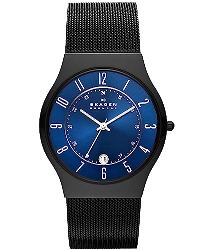 Skagen Herrenuhr Sundby Titanium, DreizeigerDatumswerk, 42mm Midnight Titanium Gehäuse mit EdelstahlMeshArmband, T233XLTMN von Skagen