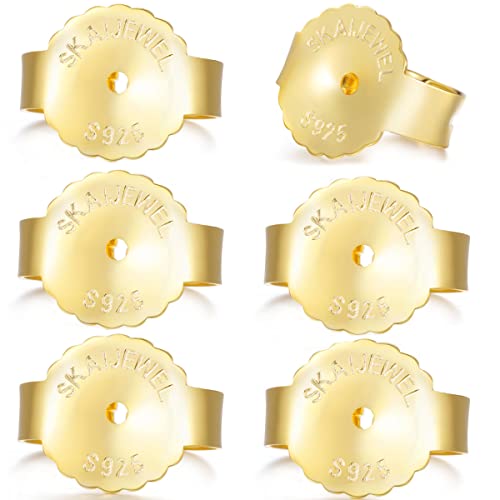 SKAIJEWELRY 2 Paar flache Ohrring-Verschlüsse Ersatz Sterling Silber 925 18 Karat vergoldet hypoallergen für Frauen Diamant-Ohrstecker mit sicherem Sicherheitsverschluss (6PCSFLOWER-G) von SKAIJEWEL
