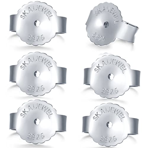 SKAIJEWELRY 2 Paar flache Ohrring-Verschlüsse Ersatz Sterling Silber 925 18 Karat vergoldet hypoallergen für Frauen Diamant-Ohrstecker mit sicherem Sicherheitsverschluss (6PCSFLOWER-S) von SKAIJEWEL