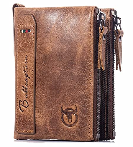 SKAL Herren Geldbörse aus echtem Leder Rindleder Bifold Doppelreißverschluss Geldbörse Vintage (Brown) von SKAL