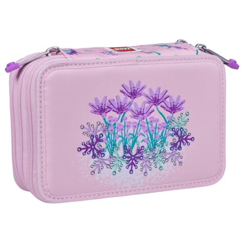 SKANDO BAGS 3-lagiges Etui mit Inhalt Lego®, City Flowers: 3 Fächer mit Reißverschlüssen. Enthält 4 Bleistifte, 18 Farbstifte, Radiergummi, Anspitzer, Lineal und mehr. Elegant und organisiert. von SKANDO BAGS