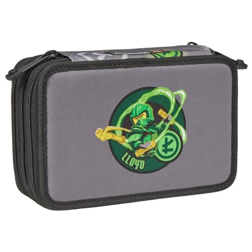 SKANDO BAGS 3-lagiges Etui mit Inhalt Lego® NINJAGO®, Elemental Master of Energy: 3 Fächer mit Reißverschlüssen. Enthält Bleistifte, Farbstifte, Radiergummi, Anspitzer, Lineal und mehr. von SKANDO BAGS