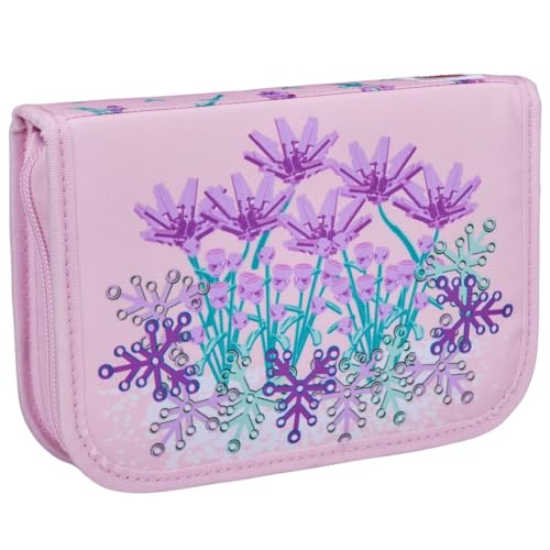 SKANDO BAGS Etui mit Inhalt Lego, Flowers: Enthält 2 Bleistifte, 10 Farbstifte, Radiergummi, Anspitzer, Lineal und mehr. Mit Stundenplan, Namensschild und haltbarem PVC-freiem Material von SKANDO BAGS