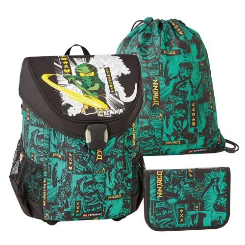 SKANDO BAGS Lego - Jungen Easy Schulranzenset 3tlg. - NINJAGO, Green 2023 - Mit Turnbeutel, Federmäppchen (inkl. Aller nötigen Schreibutensilien) - Leichtgewicht und hoher Komfort von SKANDO BAGS