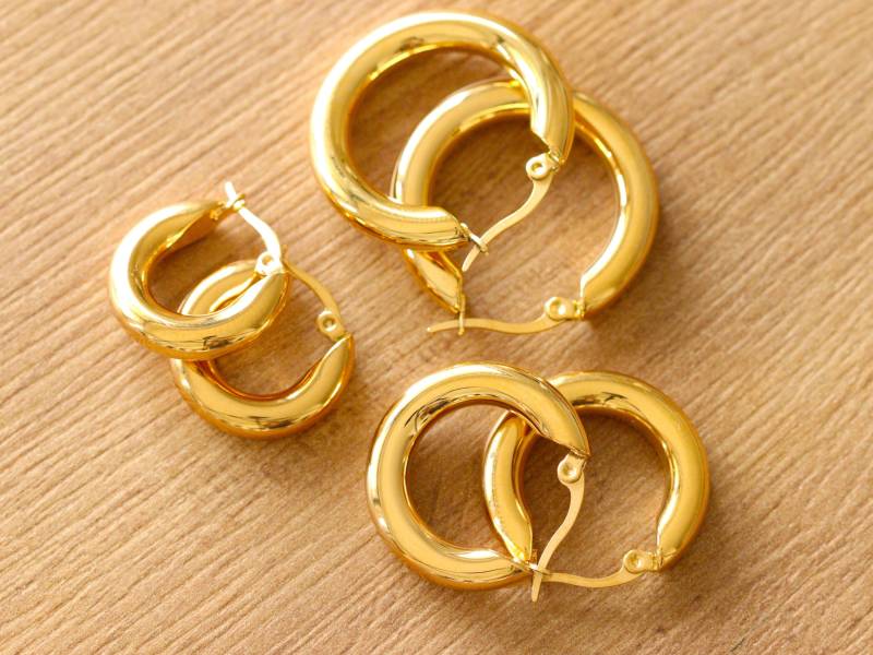 18K Gold Creolen Ohrringe, Handgefertigte Anlaufgeschützte Dicke Huggie Creolen, Wasserdichte Hypoallergene Edelstahl Ohrringe von SKASchmuck