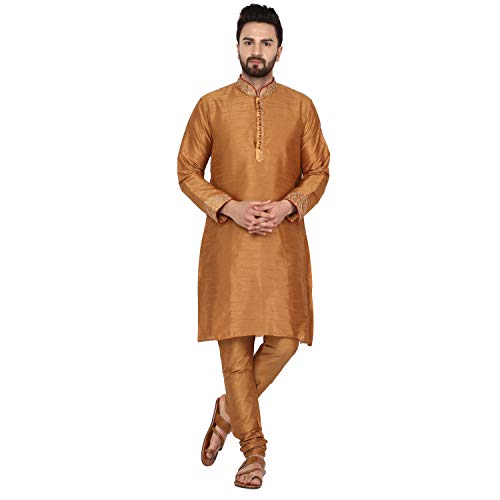 SKAVIJ Art Silk Kurta Pyjama für Herren Indian Festival Anzug (Braun, M) von SKAVIJ