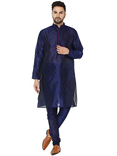 SKAVIJ Herren Art Silk Kurta Pyjama Indischer traditioneller Anzug Festliche Jahreszeit Kleid Set (Blau, L) von SKAVIJ