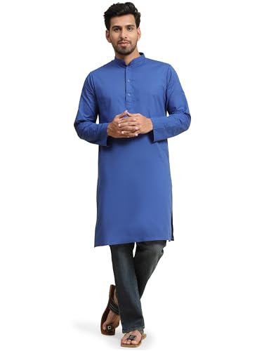 SKAVIJ Herren Baumwolle Kurta Langarm Beiläufig Tunika (Königsblau, M) von SKAVIJ