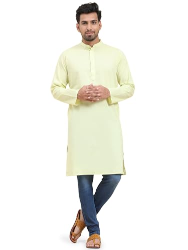 SKAVIJ Herren Baumwolle Kurta Langarm Beiläufig Tunika (Zitrone, L) von SKAVIJ