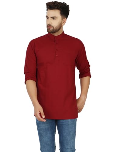 SKAVIJ Herrenhemd - Baumwollkurta - bestickte Freizeithemden Rot XL von SKAVIJ