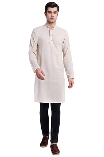 SKAVIJ Herren Baumwolle Lang Kurta Zwanglos Shirt - Nicht-Gerade Weiss L von SKAVIJ