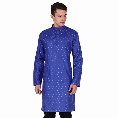 SKAVIJ Herren Baumwolle Langarm Tunika bedruckt Kurta, blau, S von SKAVIJ