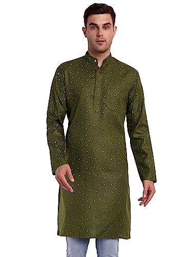 SKAVIJ Herren Baumwolle Tunika Gedruckt beiläufig Kurta (Grün, M) von SKAVIJ