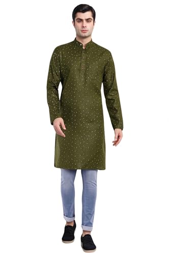 SKAVIJ Herren Baumwolle Tunika Gedruckt beiläufig Kurta (Grün, S) von SKAVIJ