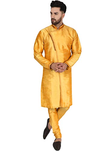 SKAVIJ Herren Dupion Art Seide Kurta Pyjama Indian Ethnisch Outfit Set (Gold, M von SKAVIJ