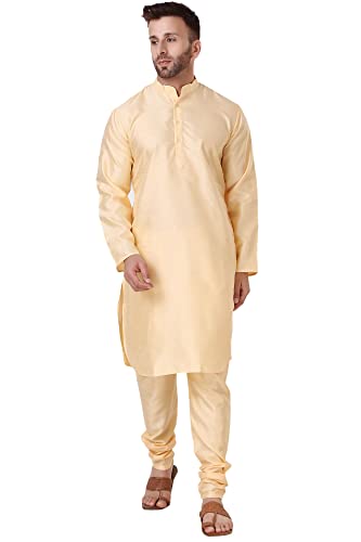 SKAVIJ Herren Dupion Art Seide Kurta Pyjama Set Partei Tragen Ethnisch Outfit Kleid (Beige, L) von SKAVIJ