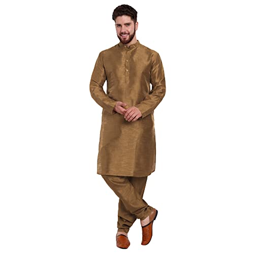 SKAVIJ Herren Dupion Art Seide Kurta Pyjama Set Partei Tragen Ethnisch Outfit Kleid (Braun, L) von SKAVIJ