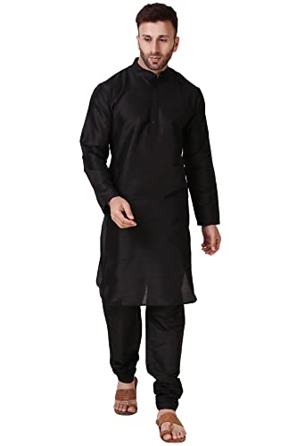 SKAVIJ Herren Dupion Art Seide Kurta Pyjama Set Partei Tragen Ethnisch Outfit Kleid (Schwarz, L) von SKAVIJ