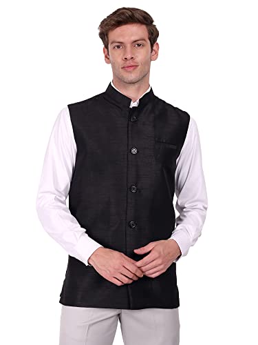 SKAVIJ Herren Indien Dupion seide Nehru-Jacke For Hochzeit (Small,Schwarz) von SKAVIJ