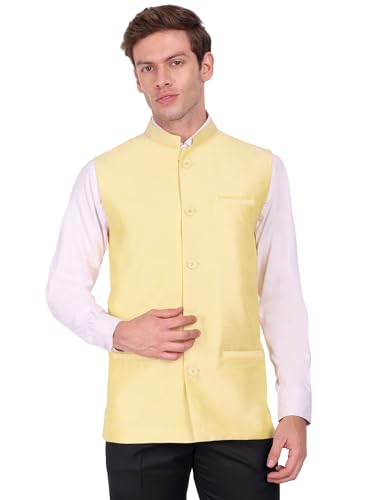 SKAVIJ Herren Indien Dupion seide Nehru-Jacke For Hochzeit (X-Large,Beige) von SKAVIJ