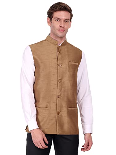 SKAVIJ Herren Indien Dupion seide Nehru-Jacke For Hochzeit (X-Large,Braun) von SKAVIJ