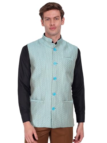 SKAVIJ Herren Indien Dupion seide jacket blazer For Festlich (Small,Turkis) von SKAVIJ
