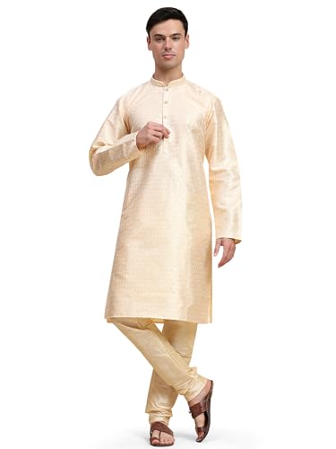 SKAVIJ Herren Indische Ethnischen Geknöpft Kurta Pyjama Set Beige M von SKAVIJ