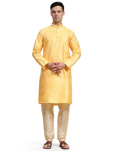 SKAVIJ Herren Indische Ethnischen Geknöpft Kurta Pyjama Set Gold L von SKAVIJ