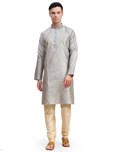 SKAVIJ Herren Indische Ethnischen Geknöpft Kurta Pyjama Set Grau M von SKAVIJ